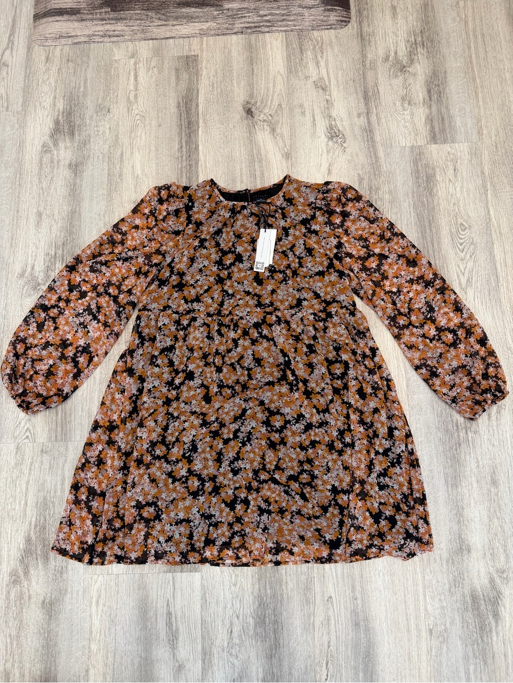 Sanctuary Medium Black Orange Floral Long Sleeve Mini Dress NWT